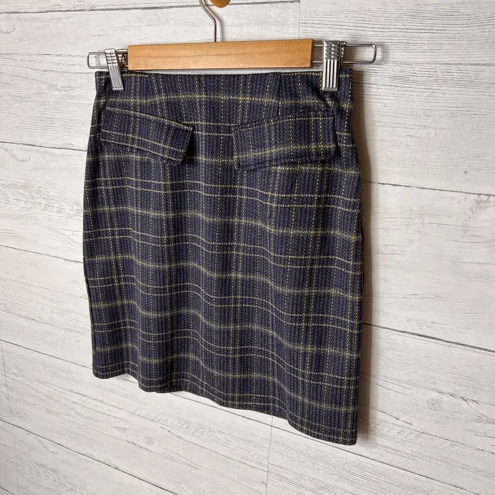ModCloth Skirt Womens SZ Small Blue Sweet Silver Linings Plaid Mini School Girl